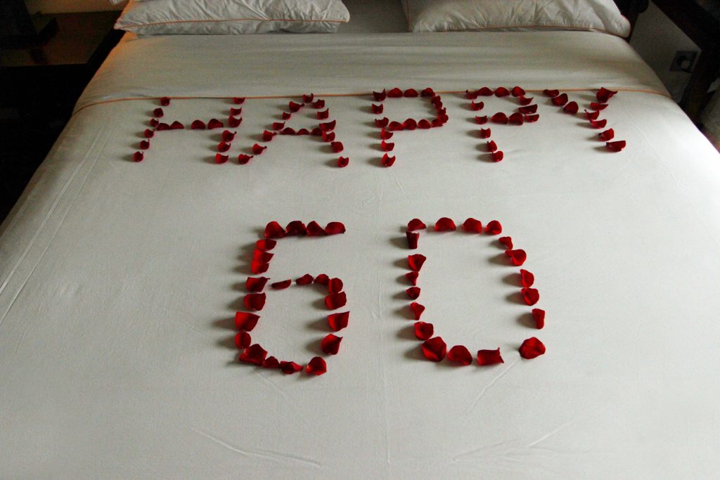 Birthday Greetings - Kenyan style: The Ole Sereni hotel in Nairobi decorated the bed for Sandra's 60th birthday!