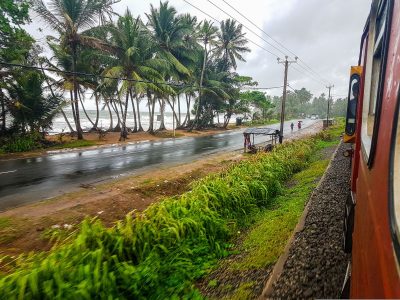 Train from Colombo to Galle along the indian ocean in Sri Lanka