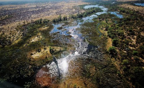 Aerial view over part of the Okavango Delta